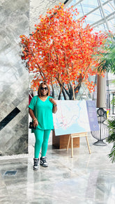 CUTTIE 2PC V-NECK LOUNGE SET(Kelly green)